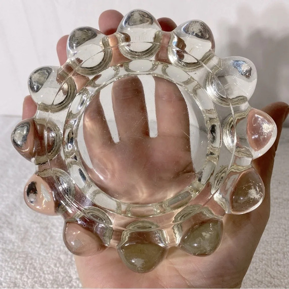 Vintage Clear Glass Bubble  Edge Ashtray Trinket Dish - Picture 4 of 14